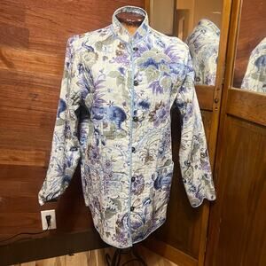 VINTAGE 80s Handmade Reversible Quilt Jacket Size L Cardigan Floral Cottagecore
